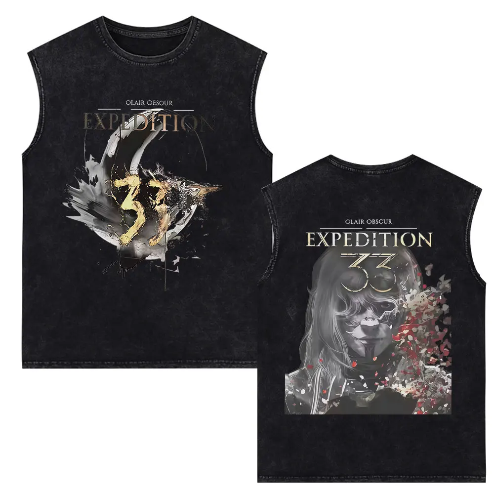 Game Esquie Clair Obscur Expedition 33 Vintage Washed Vest T Shirt Men's Clothing Fashion Oversized Sleeveless Tank Tops T-shirt