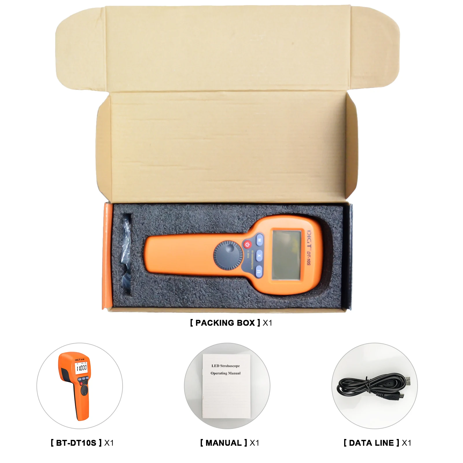 Digital Handheld Stroboscope BT-DT10S, LED Flash Strobe Tachometer,Speed Tester, Non-Contact Gear Printing Rotation Speed Analyz
