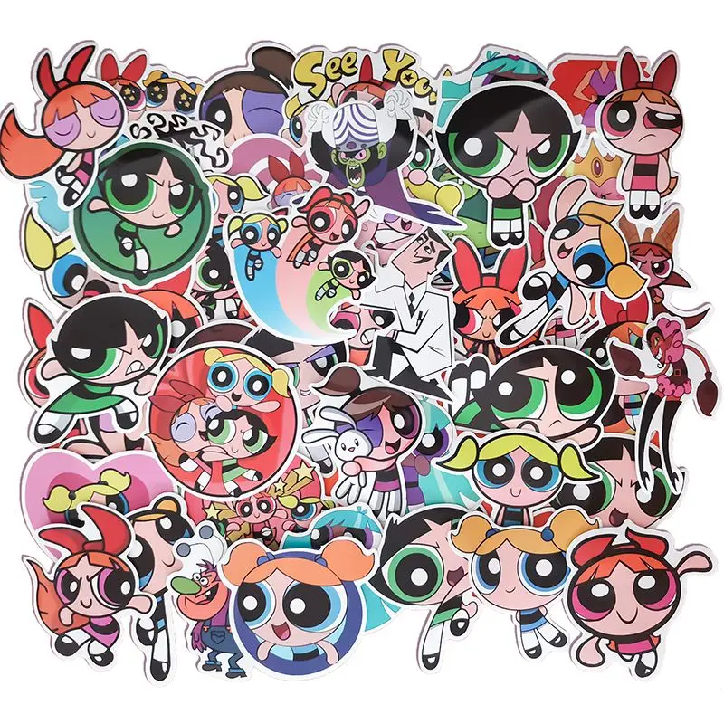 50 Powerpuff Girls Cartoon Kawaii Personalized Stickers DIY Trolley Case Waterproof PVC Graffiti Helmet Stickers Wholesale