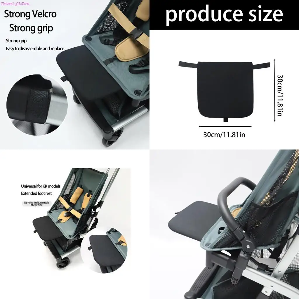 

D0JC Simple Strollers Leg Rest Extension 30x30cm Foot Support with Reinforced Straps Wear Resistant Oxford Fabric Black