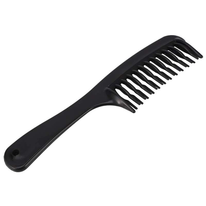 AT17 Black Double Row Tooth Detangler Hair Comb Shampoo Comb with Handle for Long Curly Wet Hair