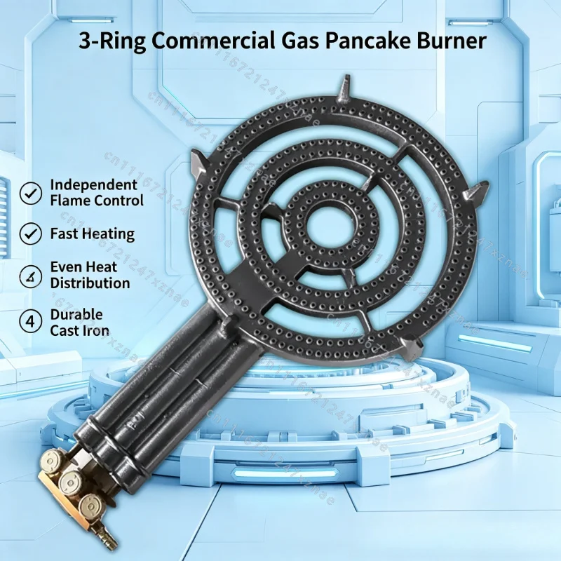 For Street Food Stall Pancake Flat Cookware，High Heat Three Ring Gas Burner Head  Commercial Stove Parts Even Heating