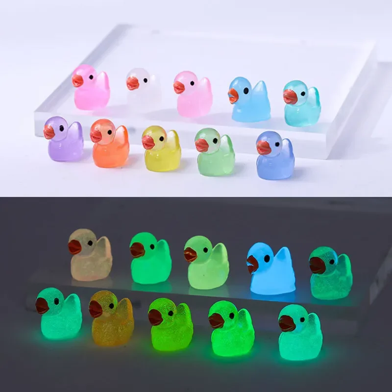 50PCS Colourful Mini Ducks Glow At Night Miniatures Fairy Garden Decoration Fluorescent 10 Colour Duck Home Decor Accessories