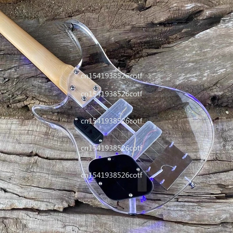 Crystal Bass LED Lampu Biru Kaca Transparan Akrilik 4 Senar