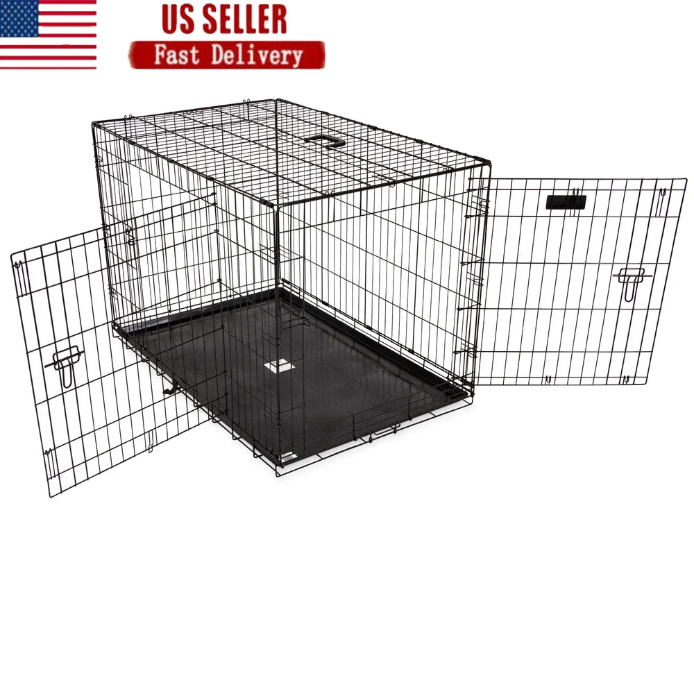 

42 Inch Dog Wire Crate 2 Door Rust Resistant Kennel with 5 Point Locking System Portable Heavy Duty Pet Carrier Puppies and Dogs