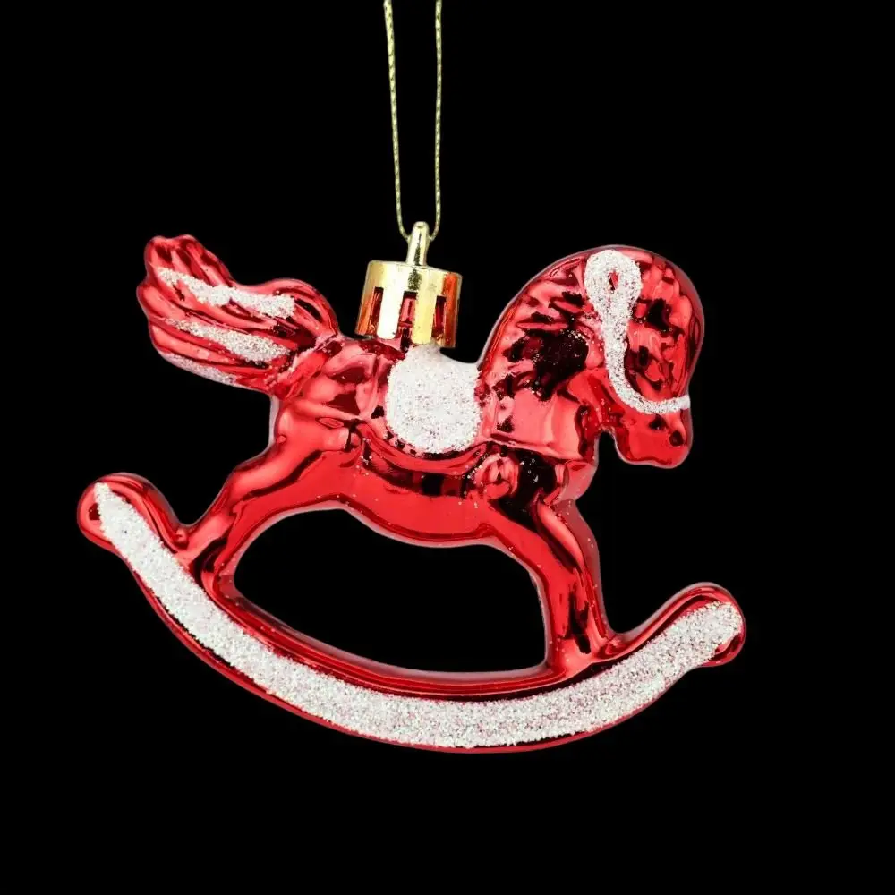 3Pcs Plastic Rocking Horse Ornament Electroplated Hand Painted Christmas Tree Ornament Pendant Style Horse Shape