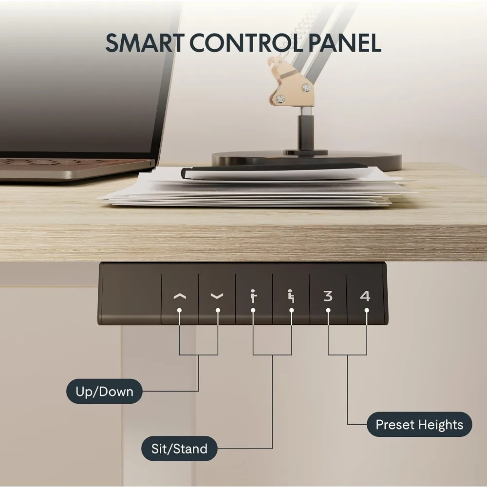 مكتب قائم من قطعة واحدة EN1، مكتب كهربائي قابل للتعديل بارتفاع 48 × 24 بوصة للمكتب المنزلي (إطار أبيض + حبيبات خشبية بيضاء