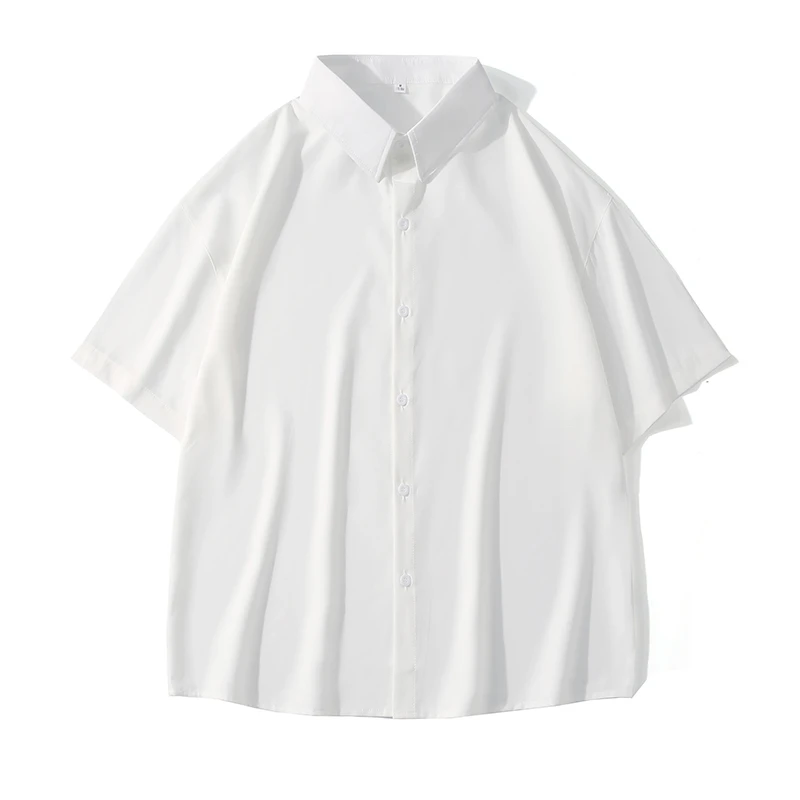 

Summer Men's Casual Pure Color Loose ort Sve irt Faionable Hong Kong Sle Turn-down Collar irt Haome Leisure V...