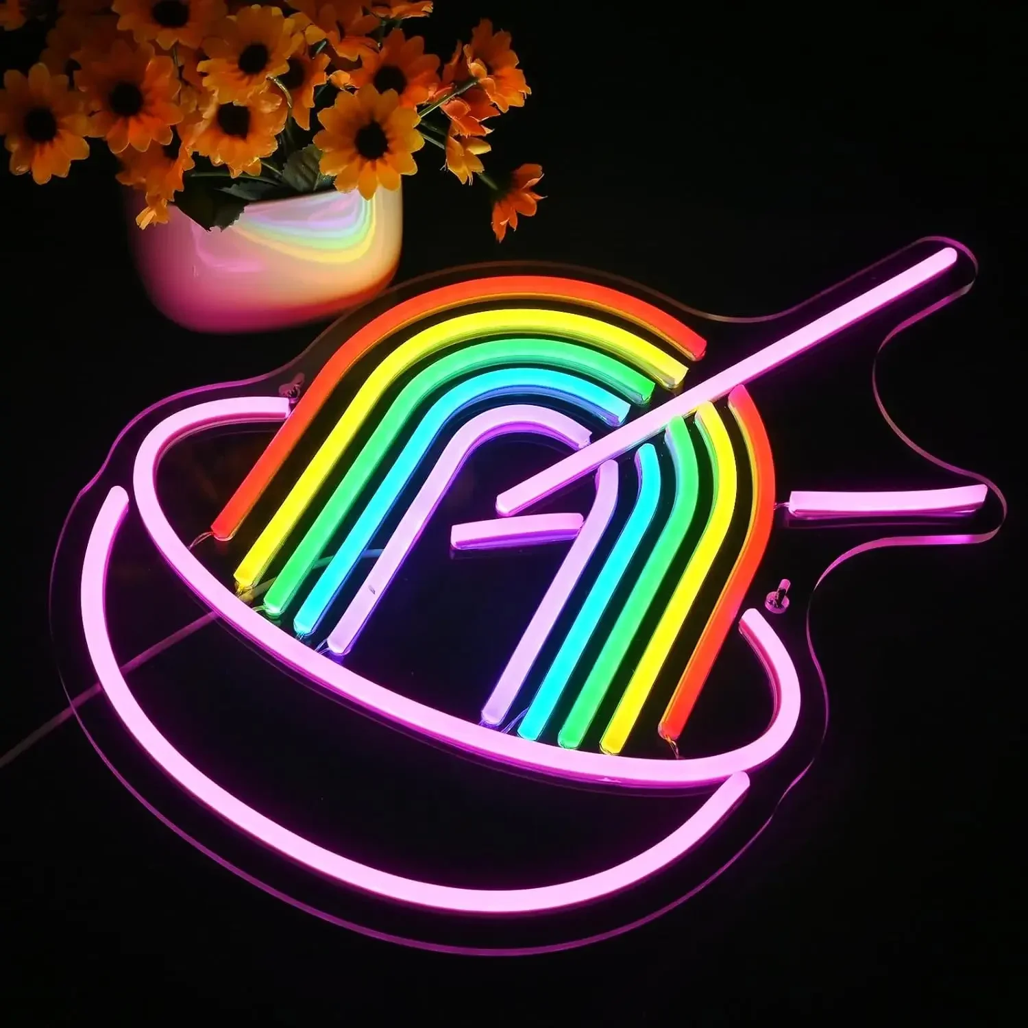 Rainbow Guitar Neon Sign  LED Wall Art Musical Instrument Acrylic USB Powered Dimmable Light Home Bedroom Party Studio Decor