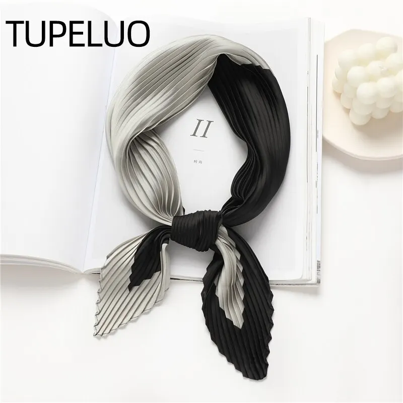 Solid Crinkle Women Silk Satin Hair Scarf Fashion Brand Neckerchief Shawl Wraps Female Neck Tie Hand Wrist Foulard