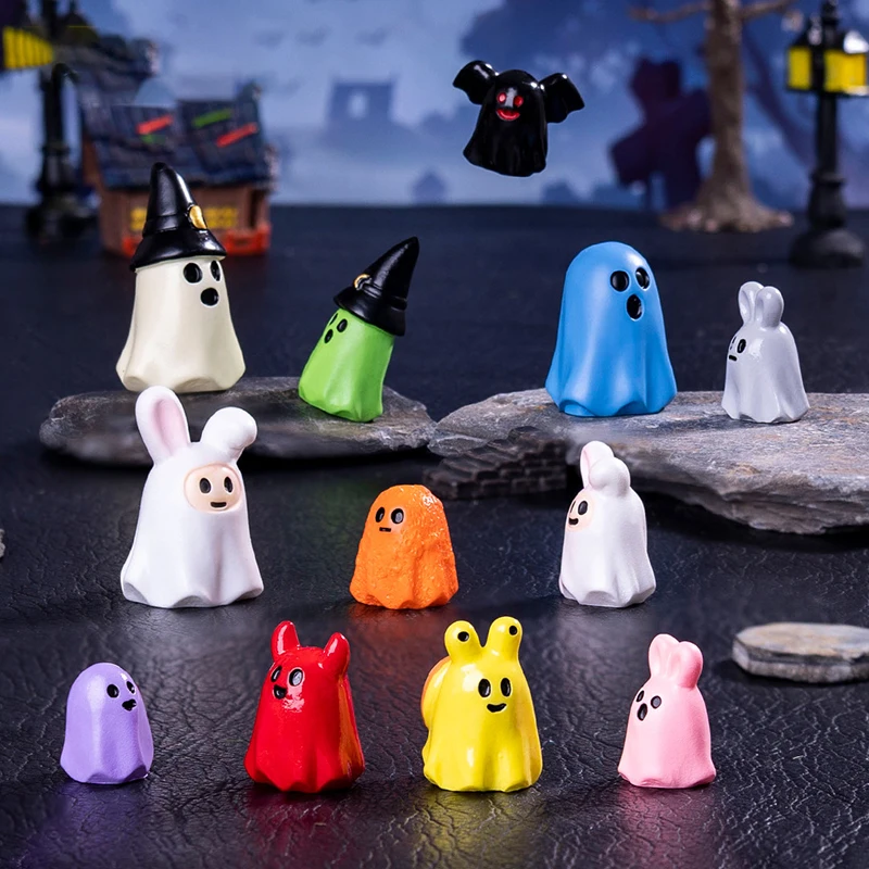 Mini Resin Cute Halloween Ghost Figurines Micro Landscape Car Dashboard Home Desktop Ornaments