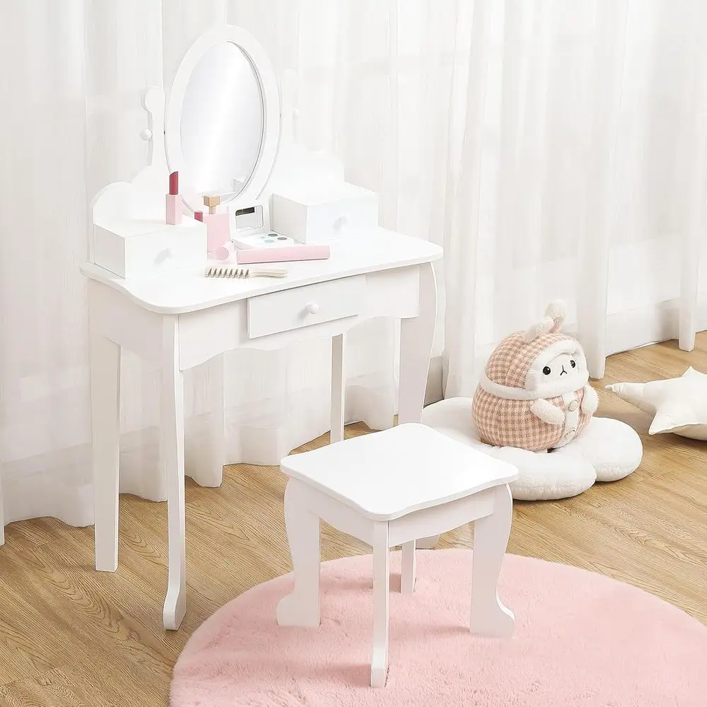 

GarveeHome Kids' Vanity Set with Mirror, Makeup Table and Stool or Girls, Vanity Desk and Chair with Wood Makeup Playset or 4-9