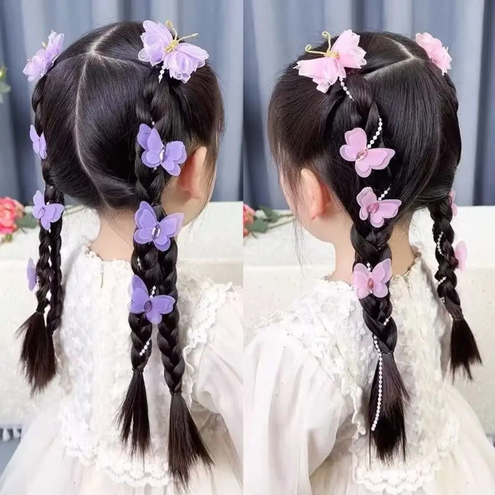 Doce malha pérola trançada hairpin colorido borla meninas presilhas headwear trançado corrente de cabelo