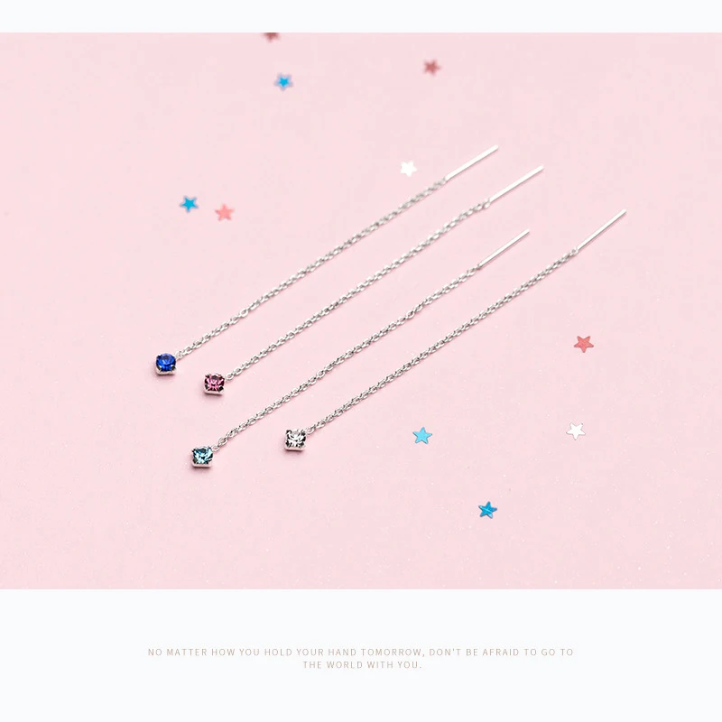 Modian Long Tassel Chain Colorful Crystal  Dangle Earrings for Women Hot Sale Ear Studs Jewelry 925 Sterling Silver Orecchini