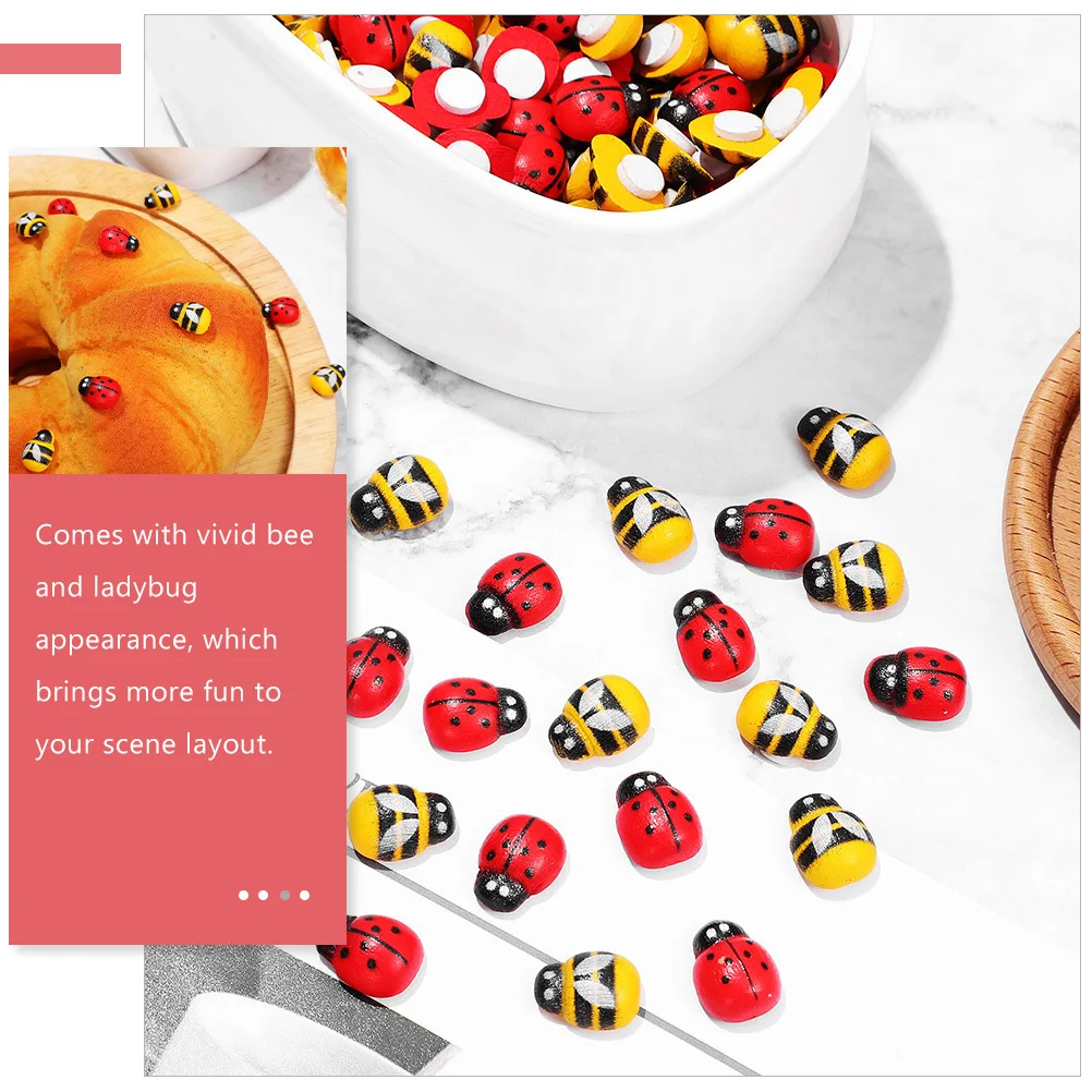 

400Pcs Bee Ladybug Mini Wood Craft Ornaments DIY Making Accessories for Cake Party Decor Micro Landscape Tiny Bee Stickers