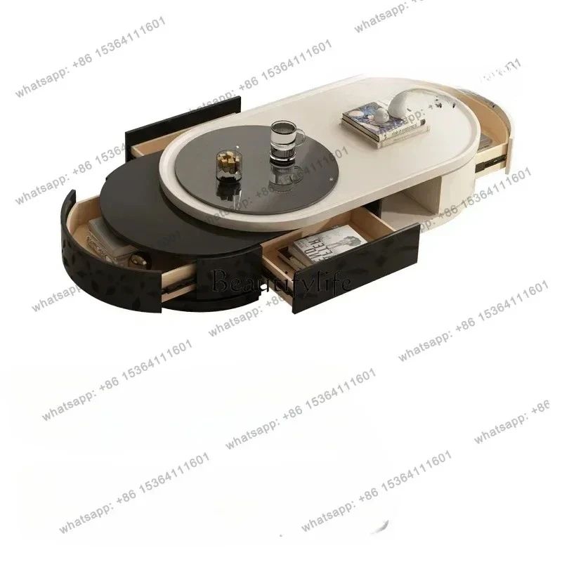 

Microcrystalline stone coffee table new living room home modern light luxury oval retractable high-end luxury stone coffee table