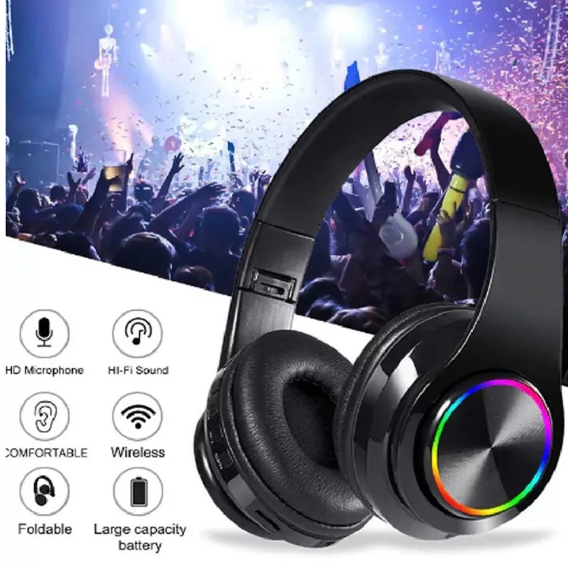 Wireless Headset Bluetooth Earphones Subwoofer Stereo Mobile Phone Headphone B39 Luminous Headset With Microphone Support TFCard