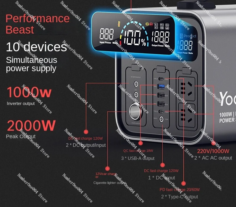 220v300w Outdoor Power Supply 1000W Large Capacity Power Applicable Notebook Fast Charge with Socket Projector UAV