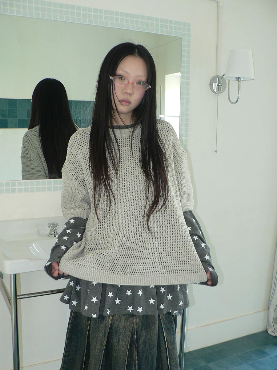 

Angproject Early Spring New Hollow out Color round Ne Pullover ort Sve Knitwear Women's Casual Sle Loose Fit