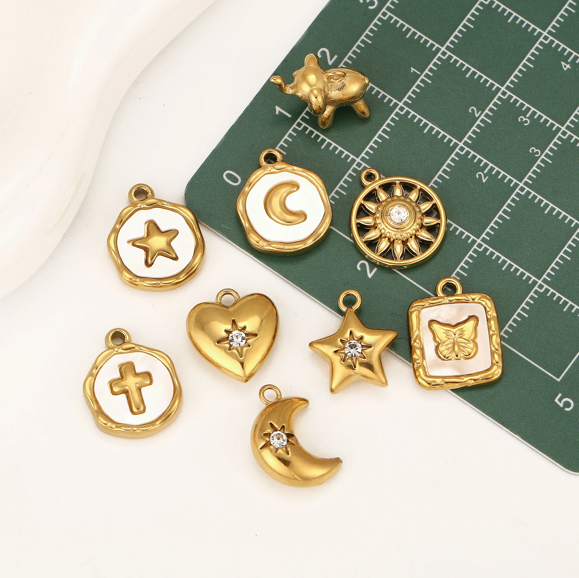 3Pcs Stainless Steel Star/Moon/Sun Charms Rhinestone/Natural Shell Pendant Handmade Necklace Earring DIY Jewelry Making Supplies