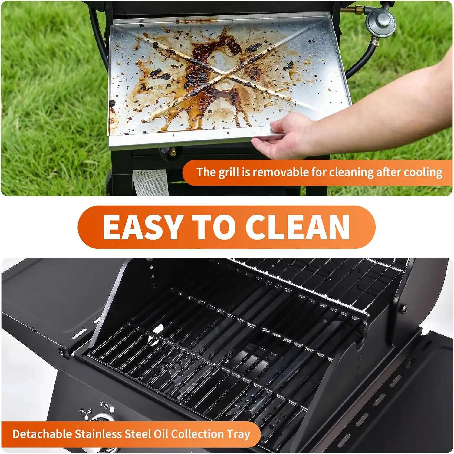 Tacleekii 2 Burner Propane Gas Grill 16000 BTU Stainless Steel Portable BBQ Grills Propane Gas with Removable Cart for Patio Camping, Backyard, Barbecue