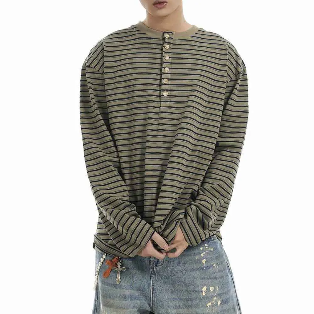 

2025 зимняя новая мужская полосатая футболка с длинными рукавами, американская ретро-мода, модный свободный уличный повседневный простой нишевый мужской топ