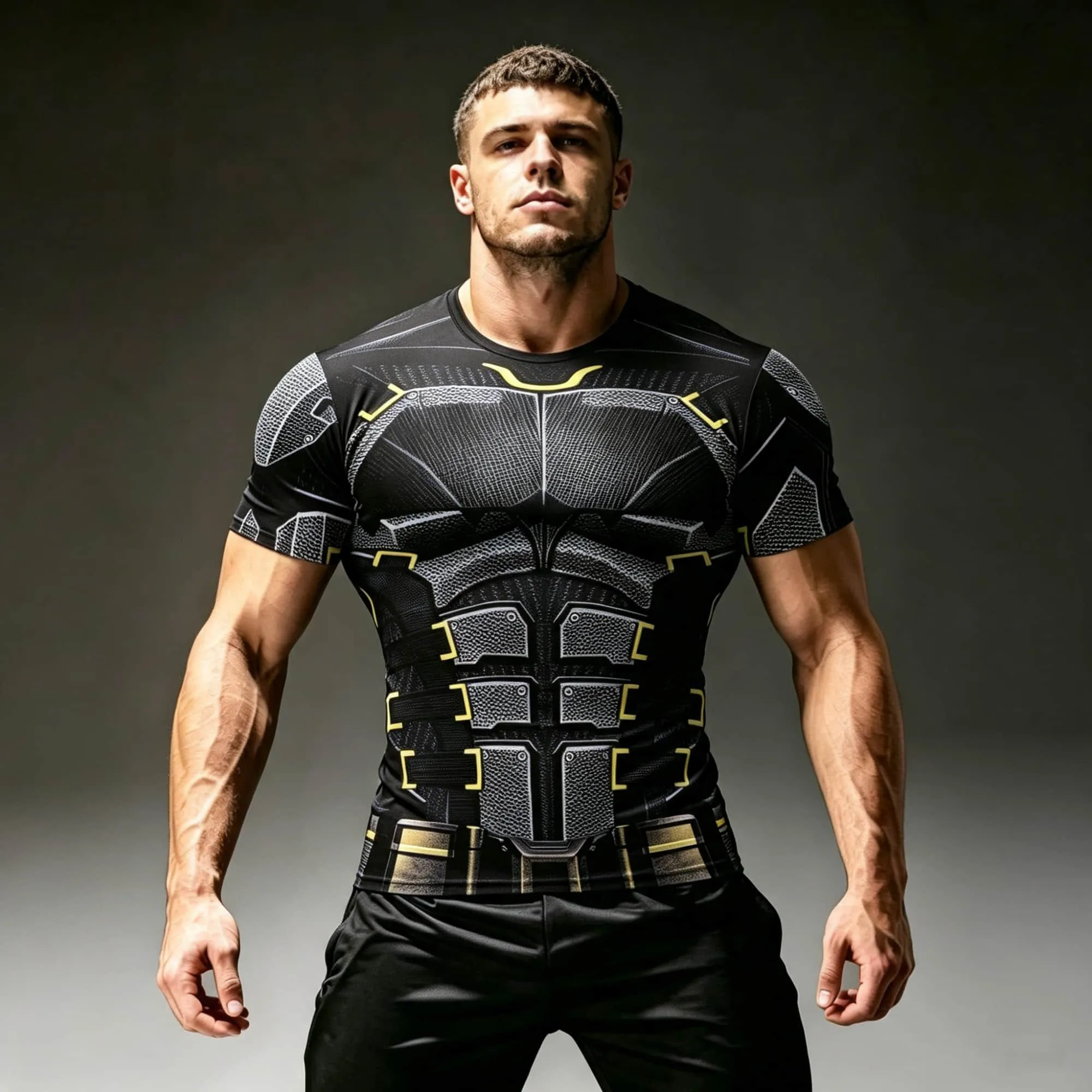 3D Tactical Armor Pattern Compression Shirt For Men Breathable Short Sleeve Gym Running Training Stretch Sports T-shirt