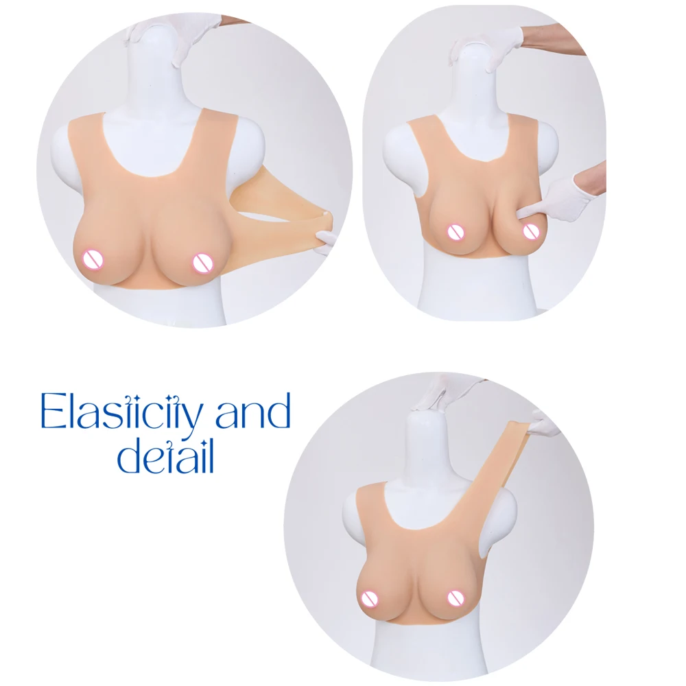 MUSIC POET Silicone Breast Forms Round Neck Backless for Transgender Mastectomy Fake Boobs Prosthesis U-Shape Easy Wear Cosplay