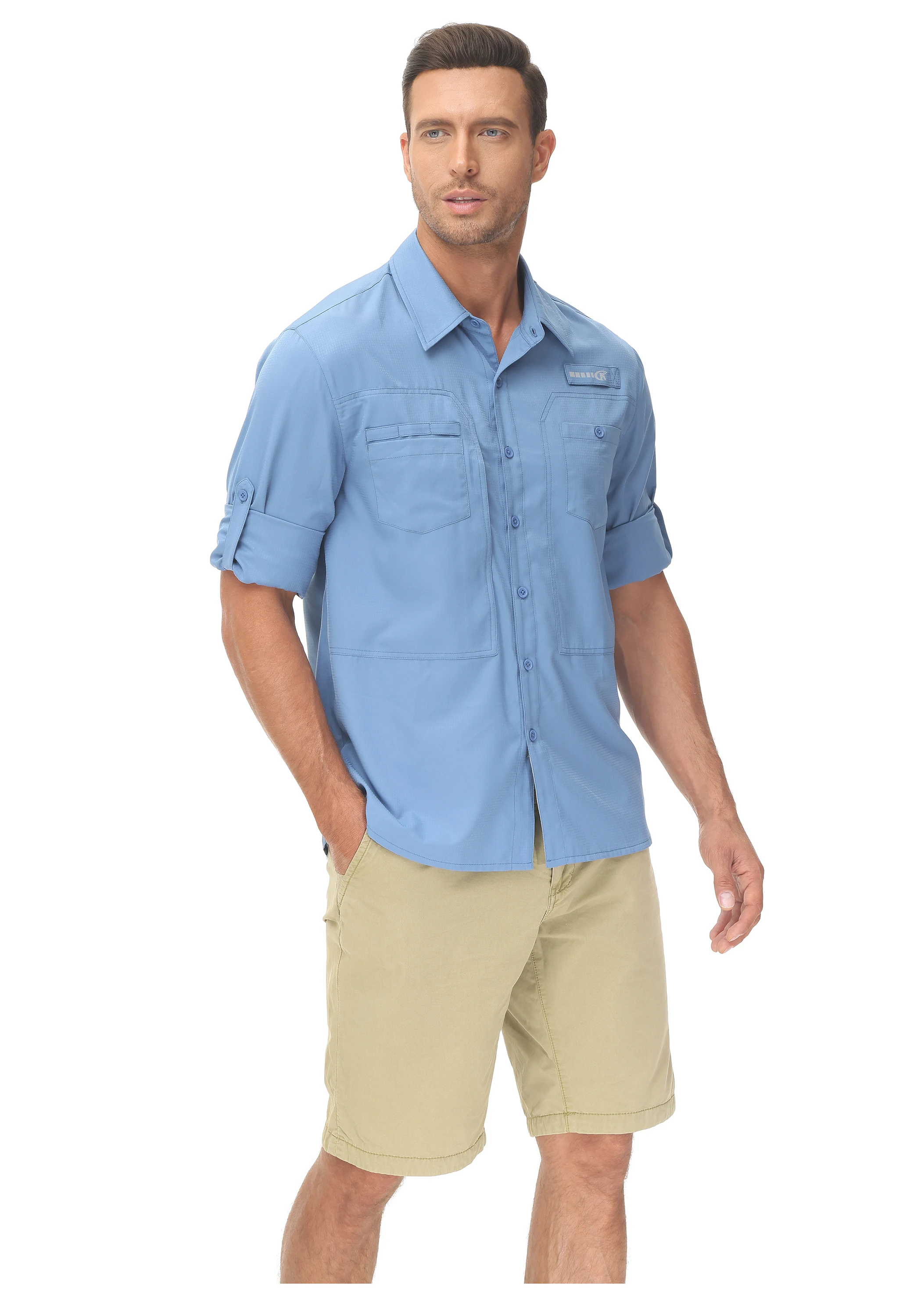 Langarm-Angelhemden für Herren, UPF 50+, Sonnenschutz, atmungsaktiv, leicht, für Reisen, Arbeit, Button-Down-Hemd mit Reißverschlusstasche – Detail 21
