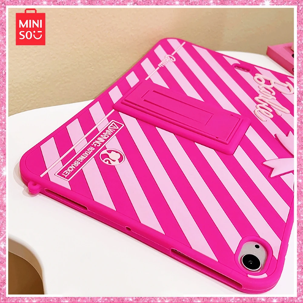 2024Miniso Barbie Pink New Bowknot Ipad /pro/air4/5 with Stand Silicone All-Inclusive Drop-Proof Tablet Case Girl Birthday Gift