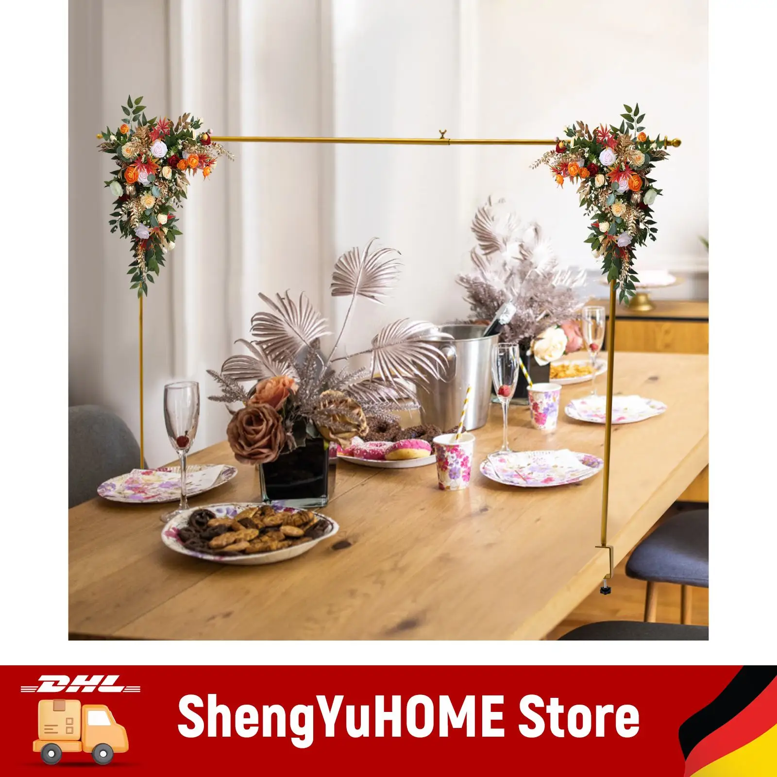 

Регулируемая настольная подставка с настольными зажимами для свадеб, вечеринок по случаю дня рождения, рождественских вечеринок Прочная и долговечная Золотая