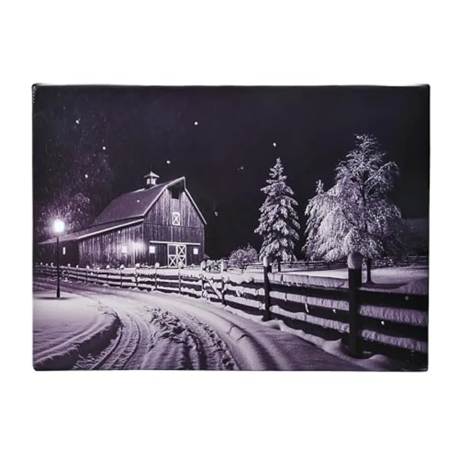 

LED Lighted Winter Pictures Canvas Wall Art w/Timer 28"x20" Wrapped Framed Hanging Large Christmas Wall Art Canvas Paintings Ba