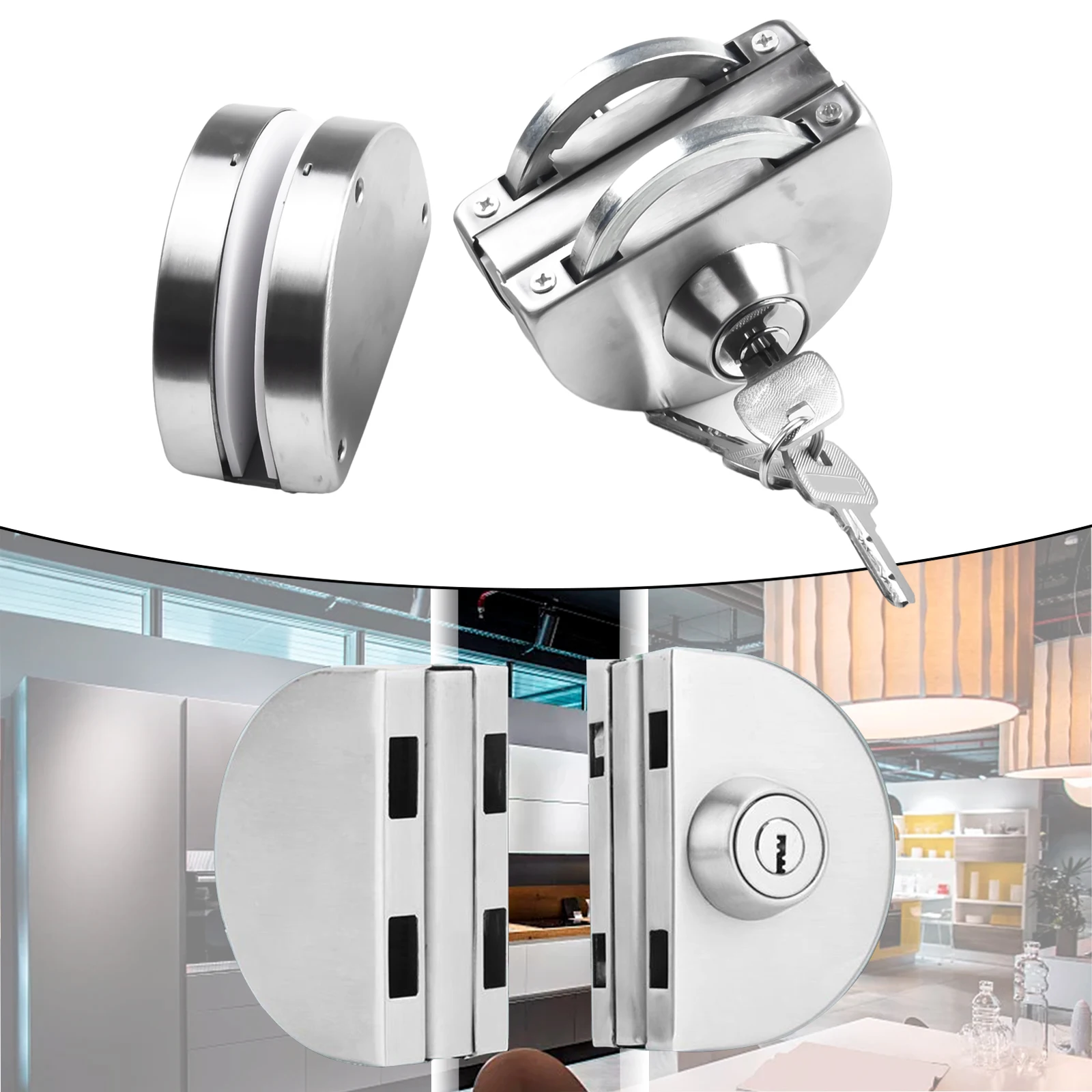 

Sliding Control Glass Door Lock Made of Stainless Steel with Double Bolts for Toughened Glass Easy Installation