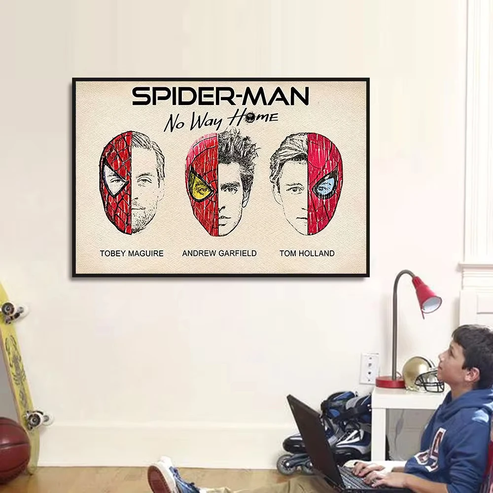 MINISO Disney Movie Marvel SpiderMan Wall Art Posters Hand-Painted Vintage Style Three Actors Home Decor Canvas Paintings Murals