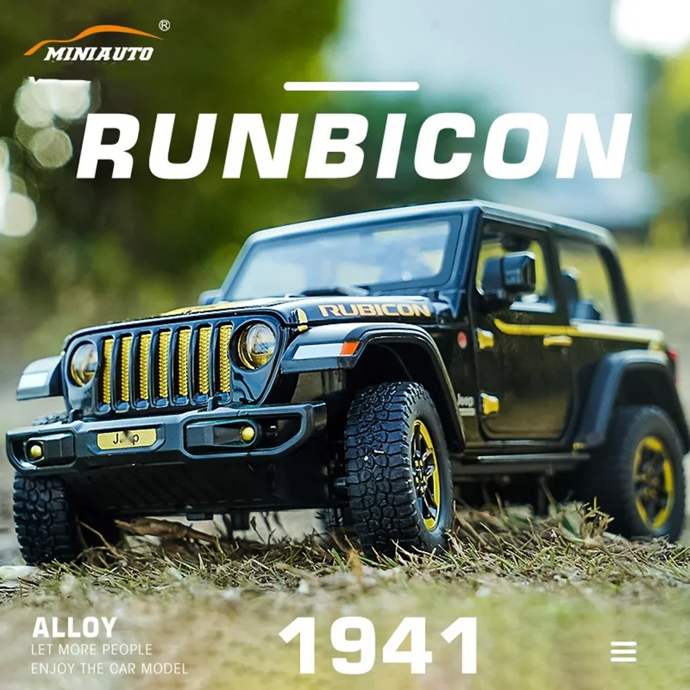 1/24 Wrangler Rubicon Geländewagen Modell Spielzeug Druckguss Legierung 4 Türen geöffnet Sound Licht zurückziehen Gummireifen Fahrzeug Spielzeug Geschenk für Kind