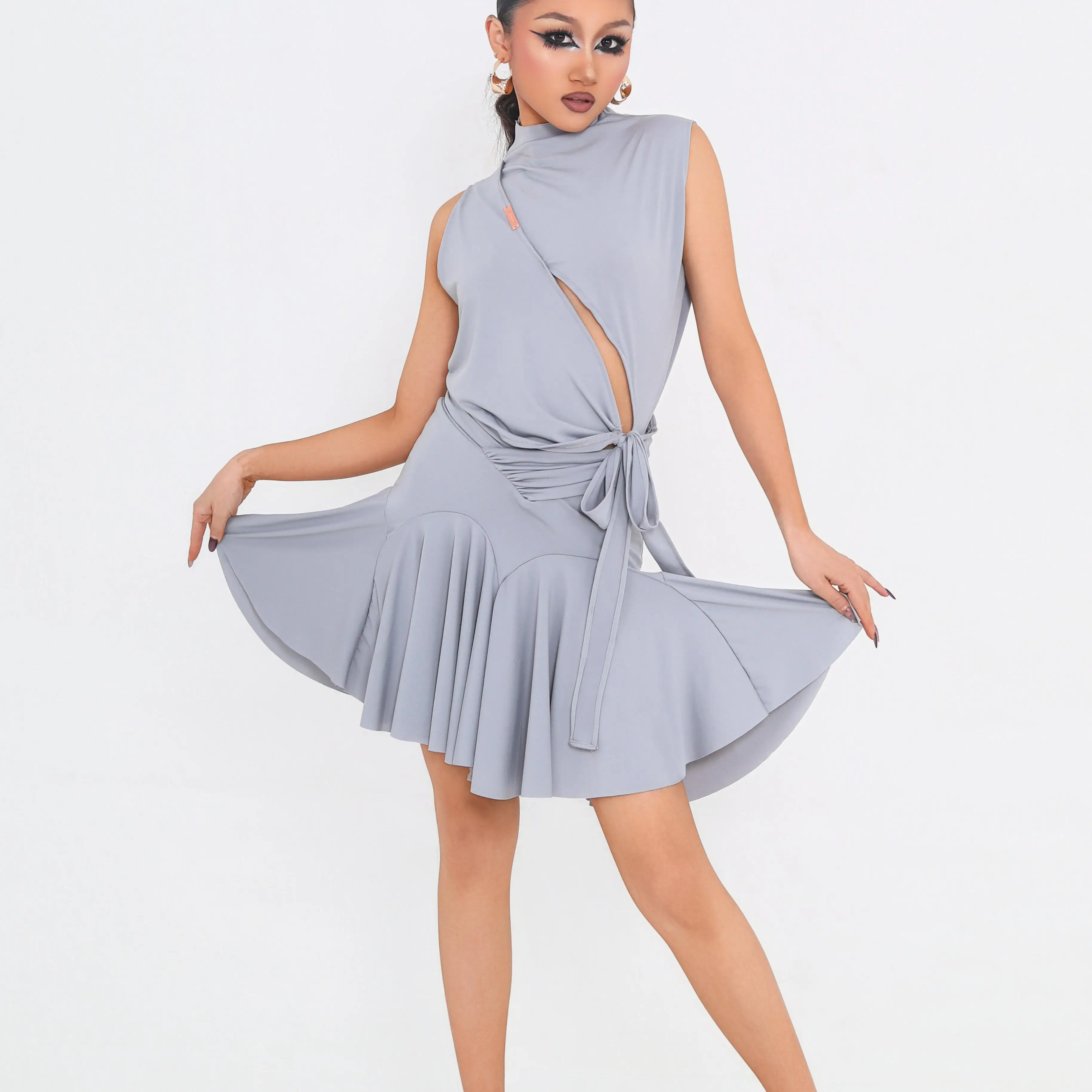 

Sexy Latin Dance Clothing Adult Women Hollow Out Tops Pleated Skirt Sleeveless Practice Wear Rumba Competition Dress SS2098
