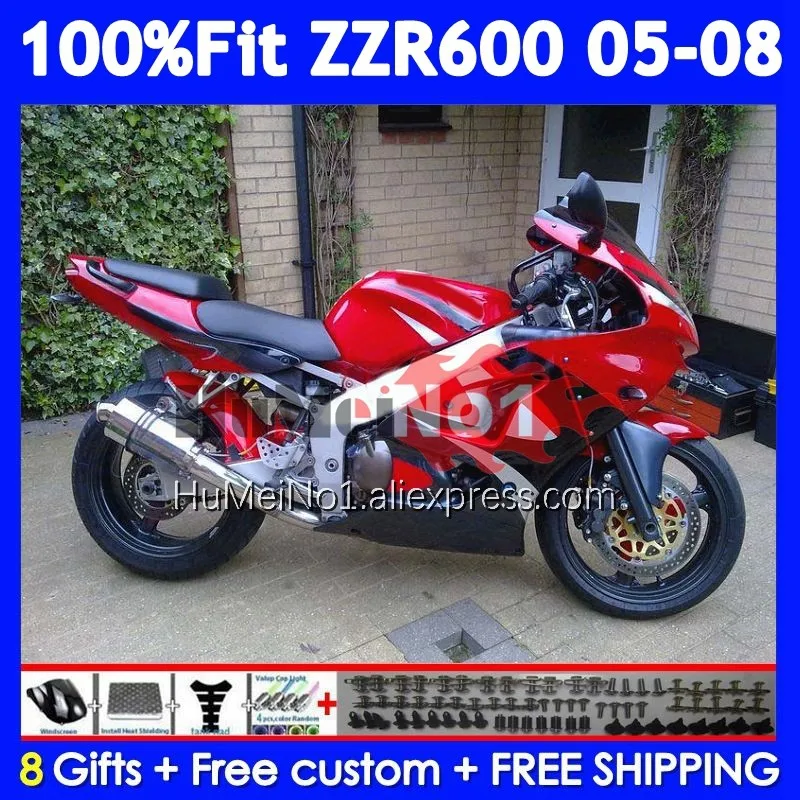 Injection Body For KAWASAKI NINJA ZZR-600 ZZR 600 CC 204No.184 red glossy ZZR600 05 06 07 08 2005 2006 2007 2008 OEM Fairings