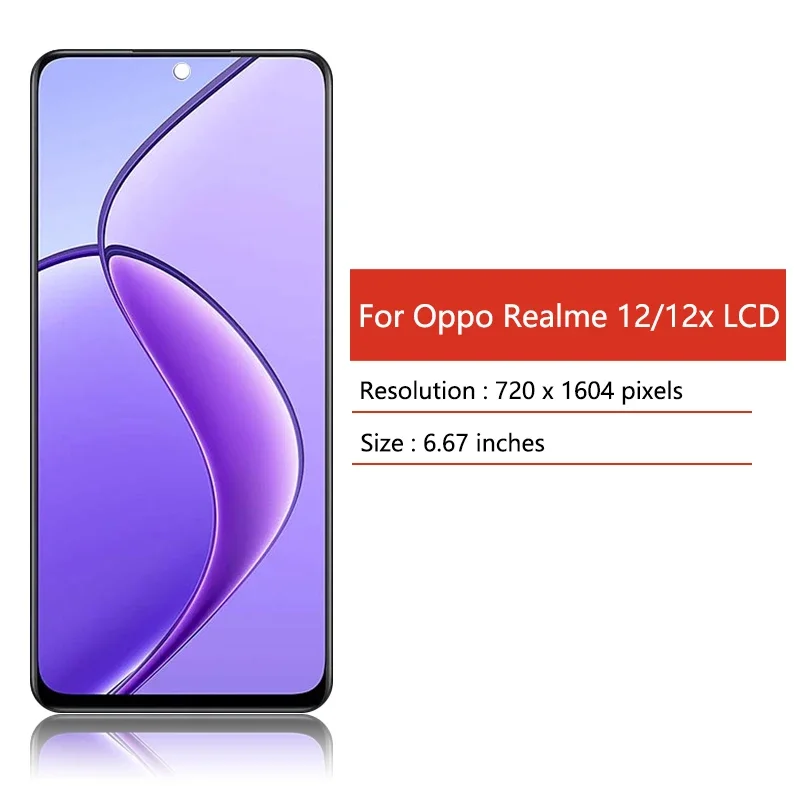 Schermo LCD TFT per Realme 12 5G LCD di ricambio per Realme 12 5G RMX3999 6,72 pollici LCD Touch Screen Digitizer Kit di montaggio con strumenti (nero senza cornice