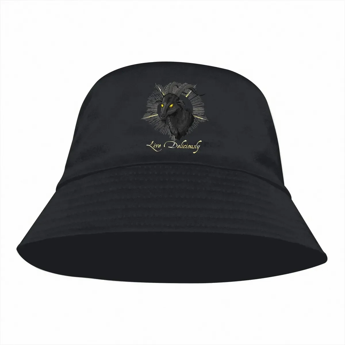 Black Phillip Live Deliciously Unisex Bucket Hats Baphomet Satan Lucifer Hip Hop Fishing Sun Cap Fashion Style Designed