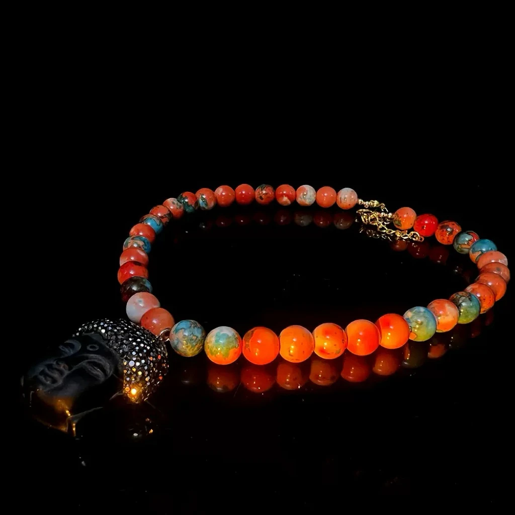

Dunhuang Ancient Natural Stone Black Bright Diamond Buddha Head Beads Necklace Chinese Style Woman Jewelry High-Quality New