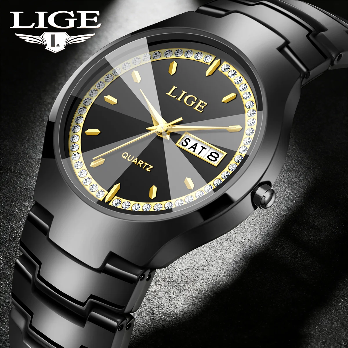 

LIGE New Ceramic Women's Watch TOP Elegant Waterproof Clock Week Calendar Fashion Women's Quartz Wristwatch Relogio Feminino+BOX