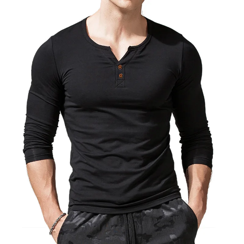 

Spring Autumn Men's Long Sleeve Henley Shirt Fitness Running Sports T-shirt Top US SIZE