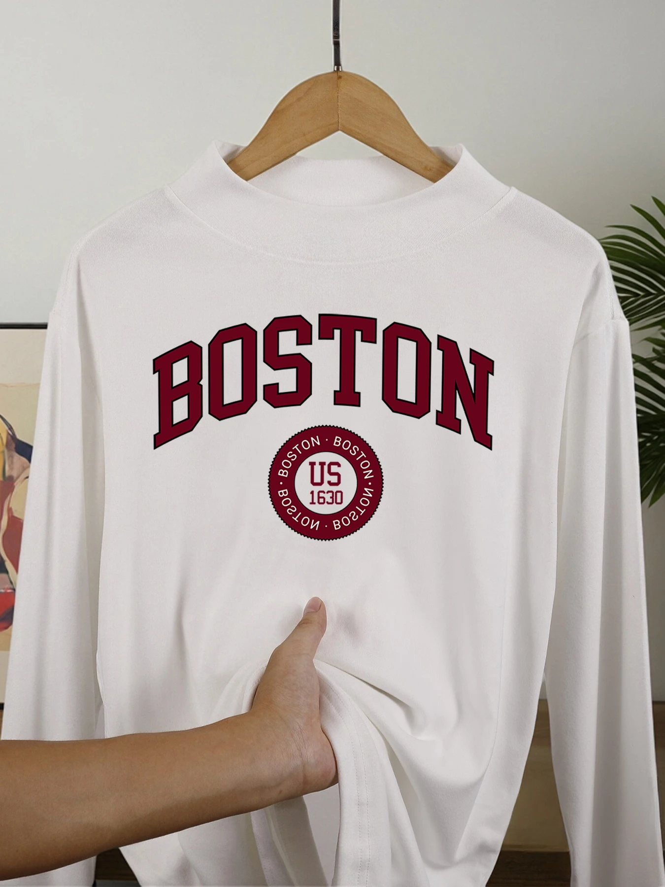 

Boston Us 1630 Prints Men Warm Bottoming Pullovers Autumn Comfortable T-Shirt Casual Thicken Clothes Basics Soft Long Sleeve