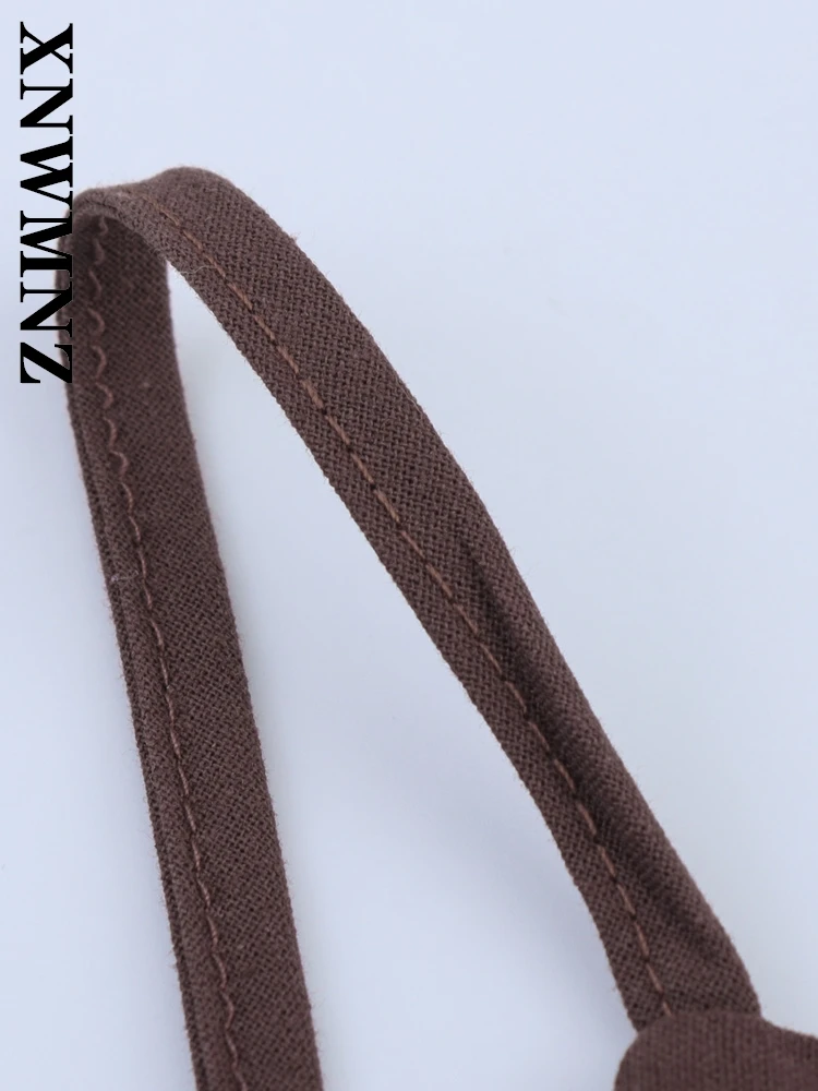 XNWMNZ 2025 Estate Donna Abbigliamento Semplice Partito Spalla Backless Moda Chic Lady MARRONE tracolla sottile club Slip Top Cravatta