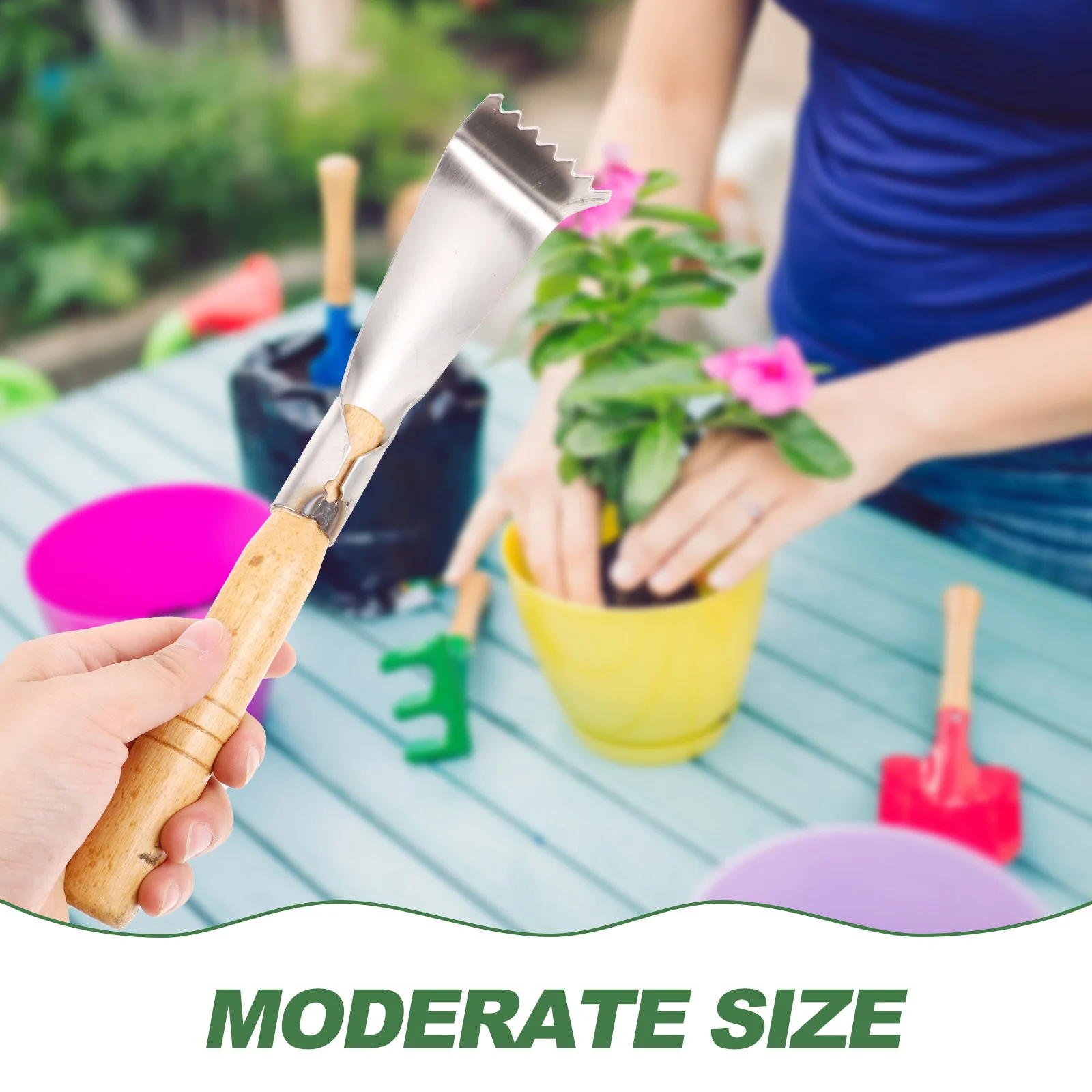 

Wooden Handle Gardening Spade Stainless Steel Toothed Digging Shovel Vegetable Planting Spade Garden Hand Tool Gardening Farming