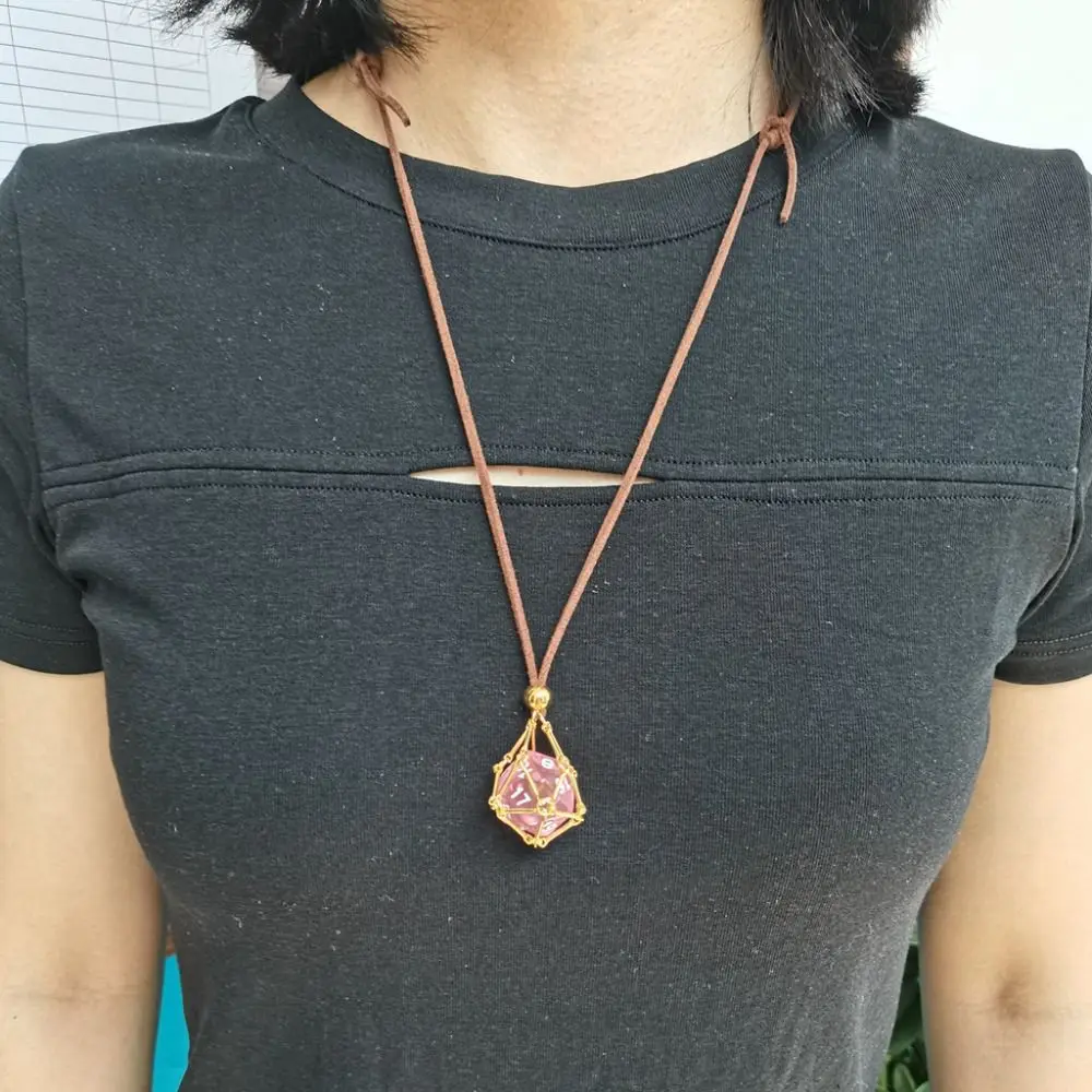 New Crystal Holder Cage Necklace Interchangeable Adjustable Crystal Net Metal Necklace with Dice Rope Chain Necklace for Women