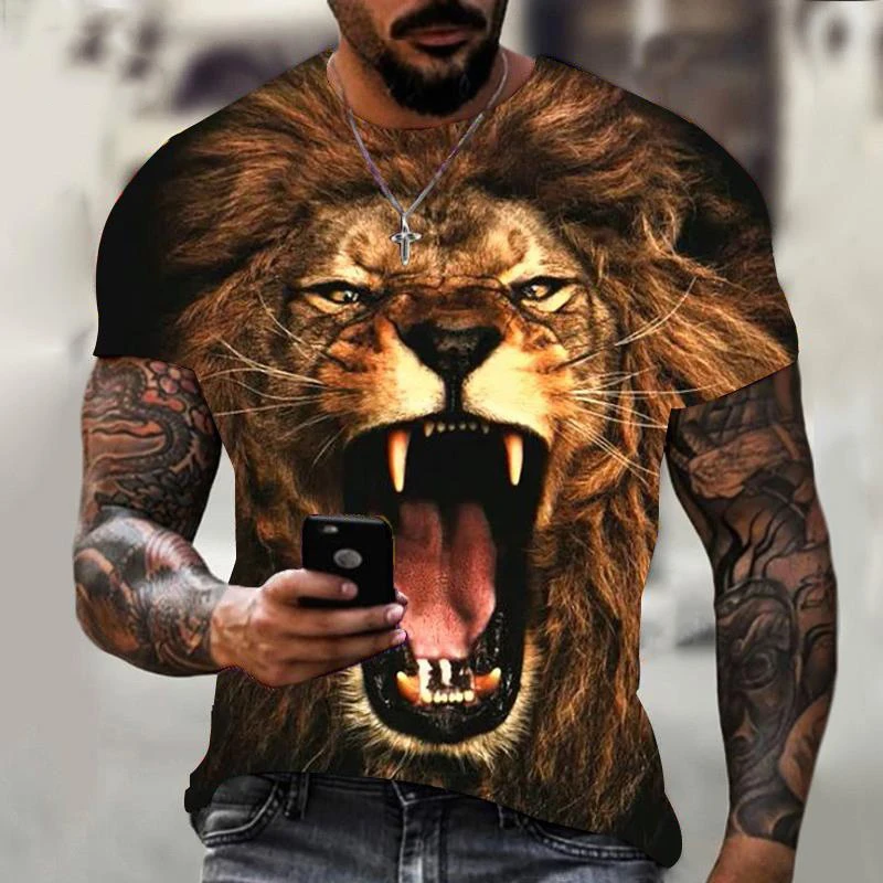 

New Fashion Lion 3d Printed T-shirt Men's and Women's Summer Casual Short Sleeve Lion Shirt Top