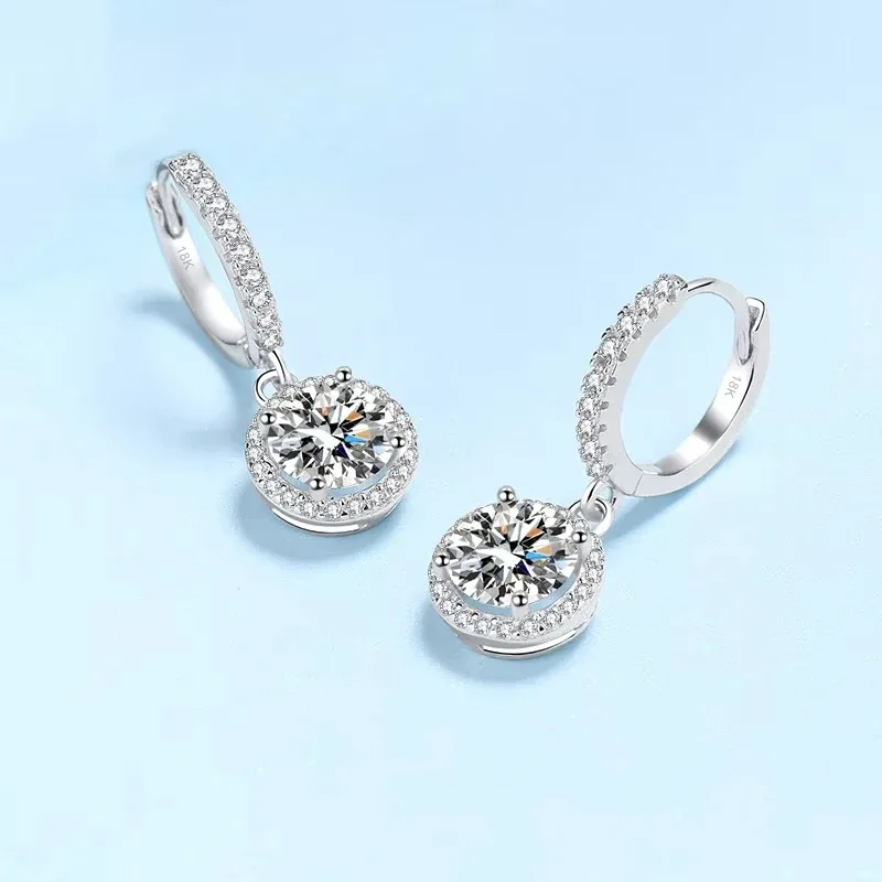 Girl Valentine's Day 18K White Gold Women Wedding Drop Earrings 1CT Moissanite Diamond Lover PT950 Platinum Wife Birthday Gift 2