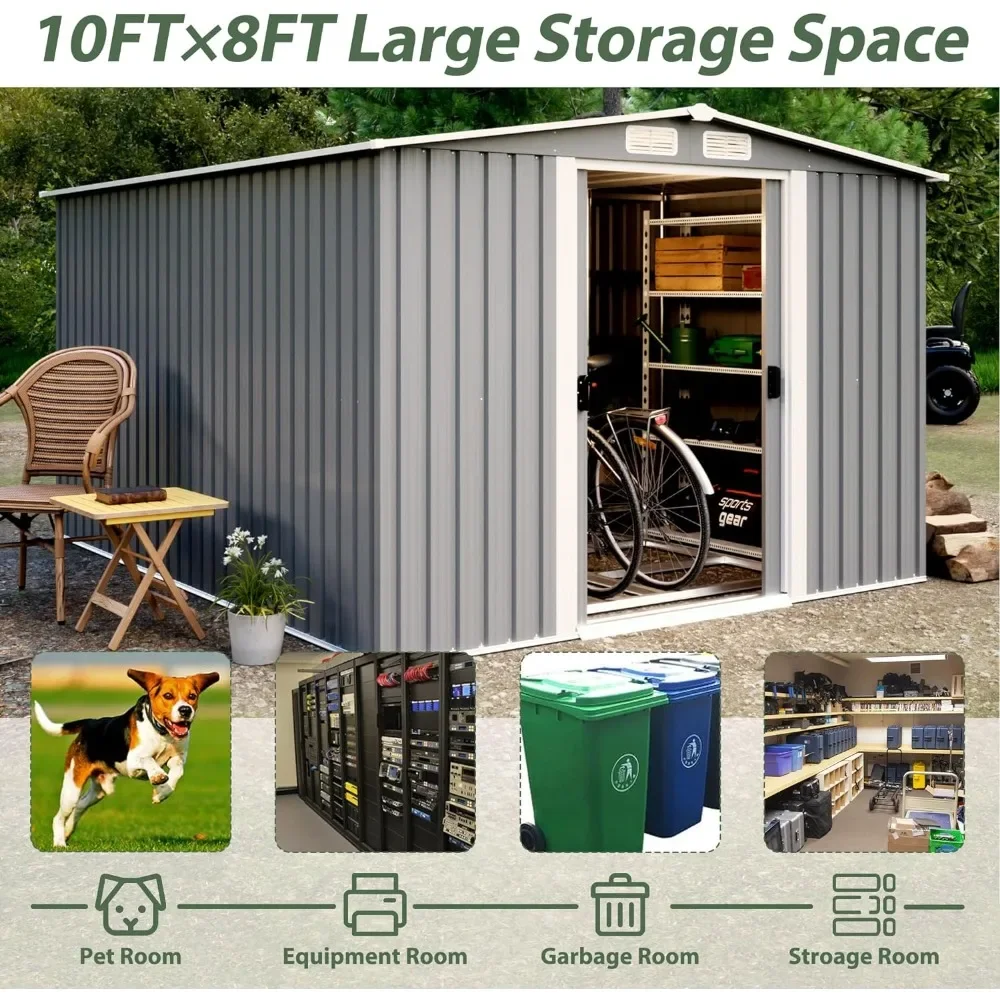 Large Metal Storage Shed for Outdoor Garden, Garden Shed, Patio Tools, Lawnmowers, Lawn to Store Bikes, Trash Bins, Warehouse