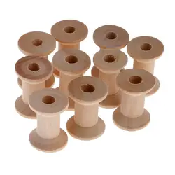 fityle 10 Pieces Natural Wooden Empty Thread Spools Sewing Bobbins Tools 28x21mm